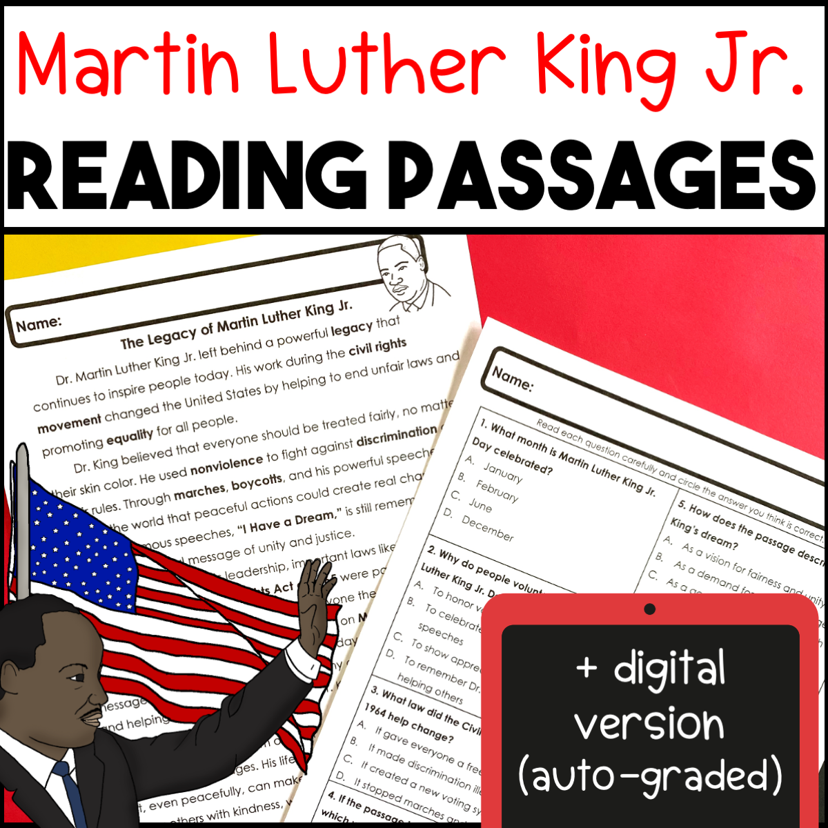 Martin Luther King Jr Worksheets Reading Comprehension Passages MLK Day Glitter In Third Martin Luther King Jr Worksheets Reading Comprehension Passages MLK Day Glitter In Third