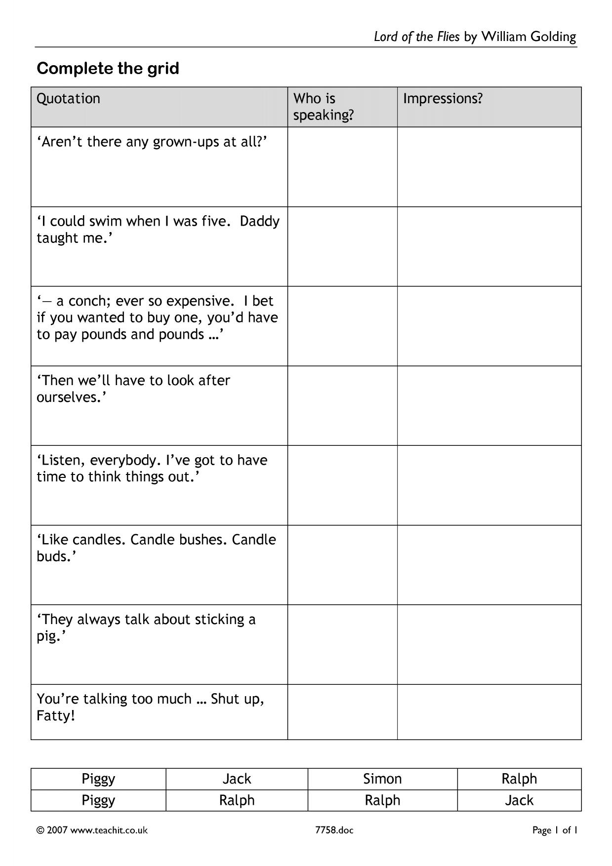 Matching Character Exercise Matching Character Exercise