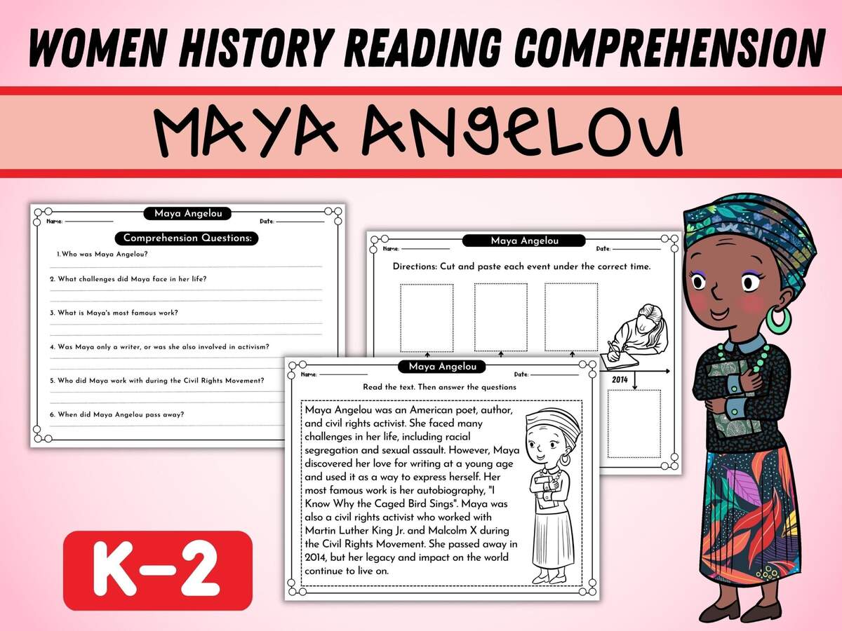 Maya Angelou Reading Comprehension Passage Women History Month Timeline Activity PDF Etsy