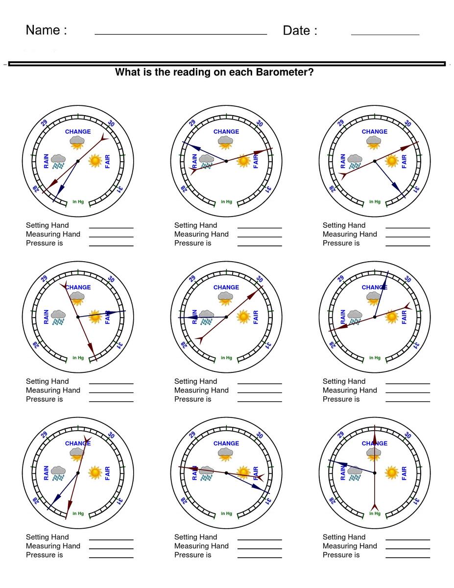 Measurement Worksheets Reading A Barometer Worksheets Made By Teachers