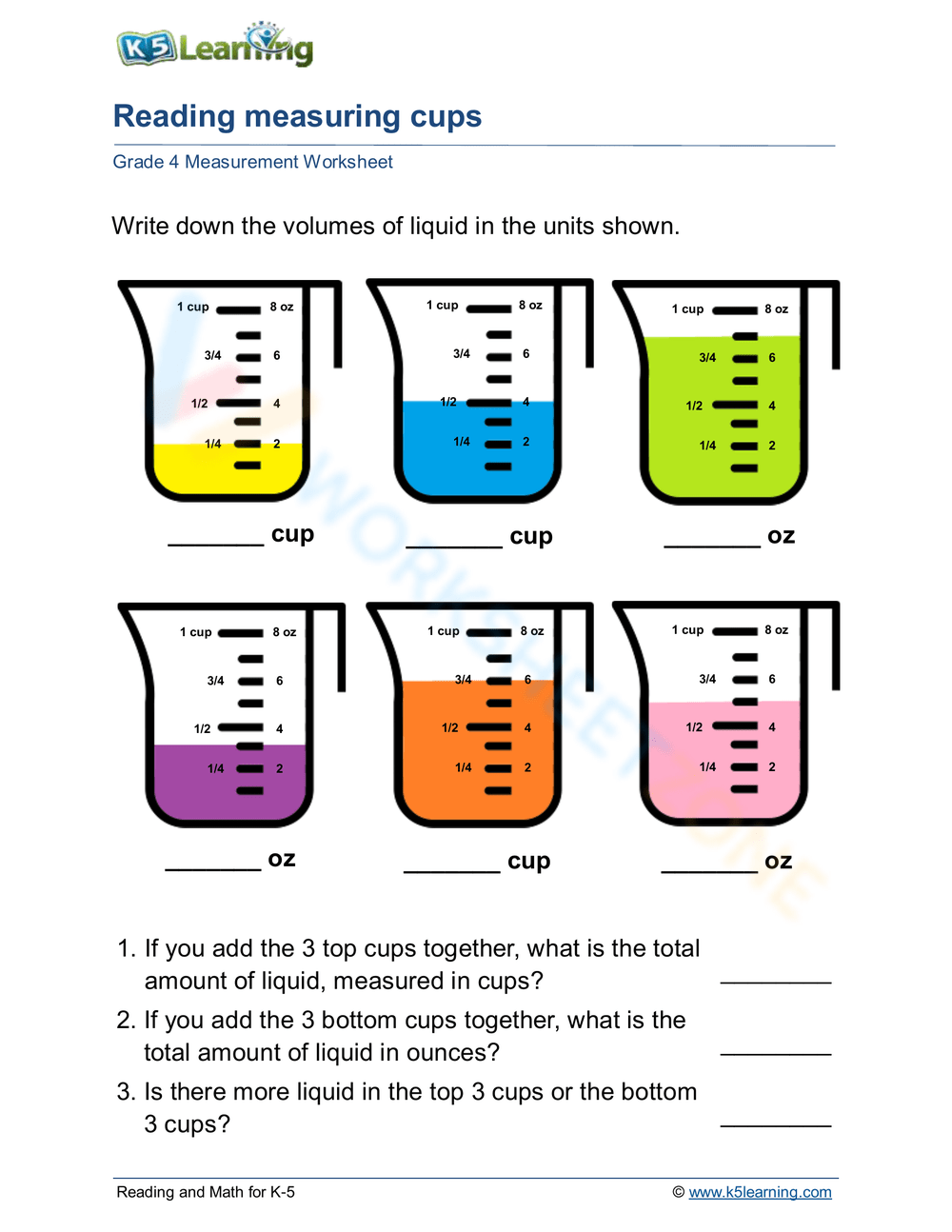 4th Grade Measurement Worksheets