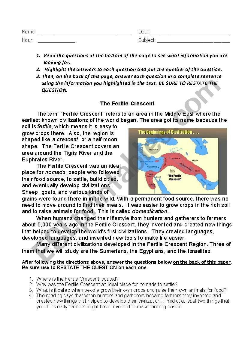 Mesopotamia Reading Comprehension ESL Worksheet By Lauraaysen Civilizations 1 Great Cities Of Ancient Mesopotamia Reading Comprehension Studocu