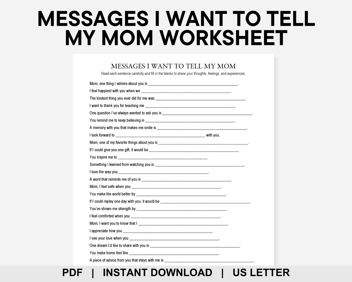 Messages I Want To Tell My Mom Worksheet All About My Mom Mother Daughter Journal Memory Journal Made By Teachers Thinking Trap Checklist Cognitive Distortions CBT Worksheet PDF Etsy
