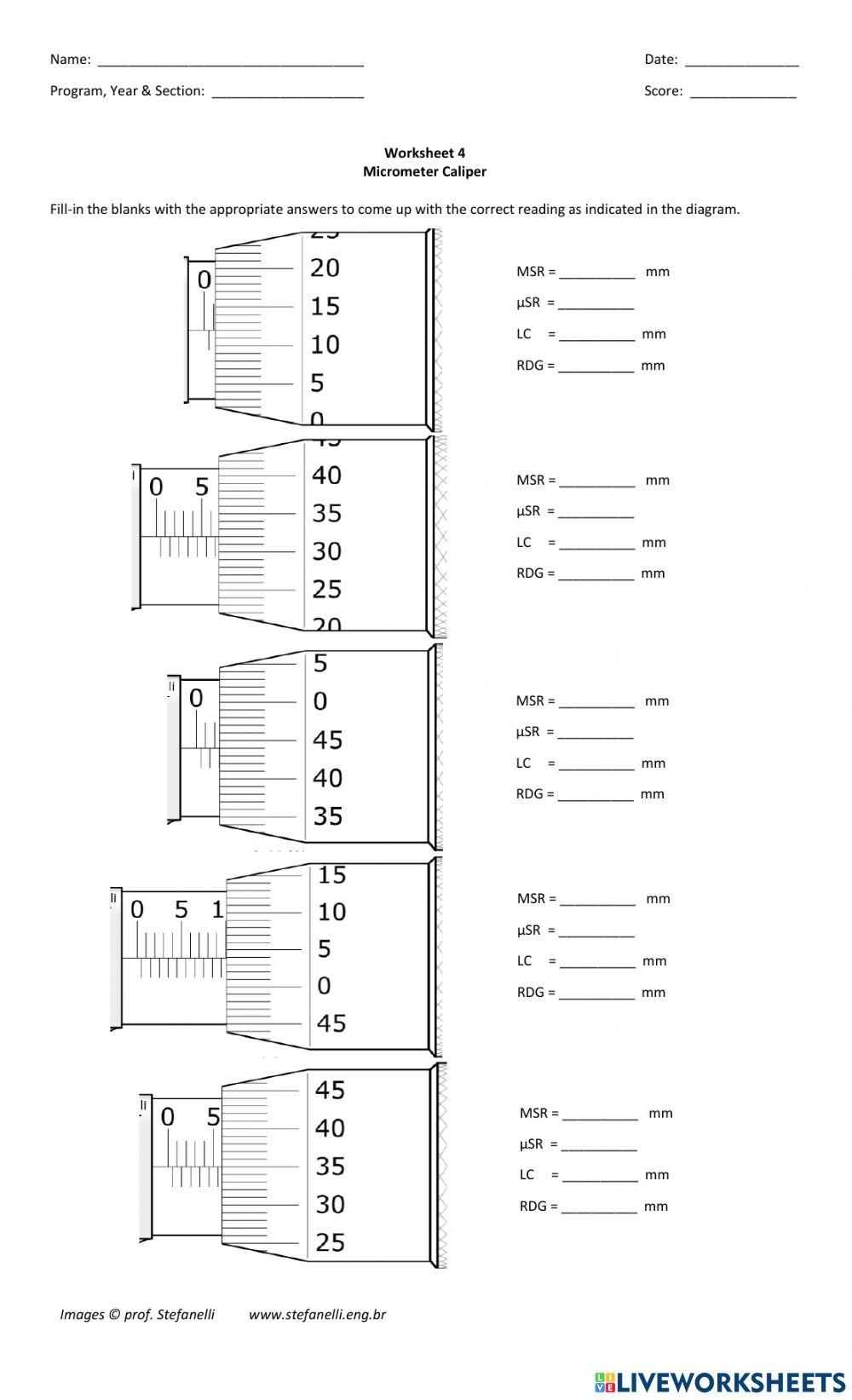 Micrometer Caliper Worksheet Worksheets Library