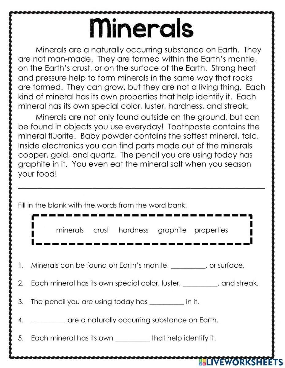 Minerals Passage Worksheet Worksheets Library Minerals Passage Worksheet Worksheets Library