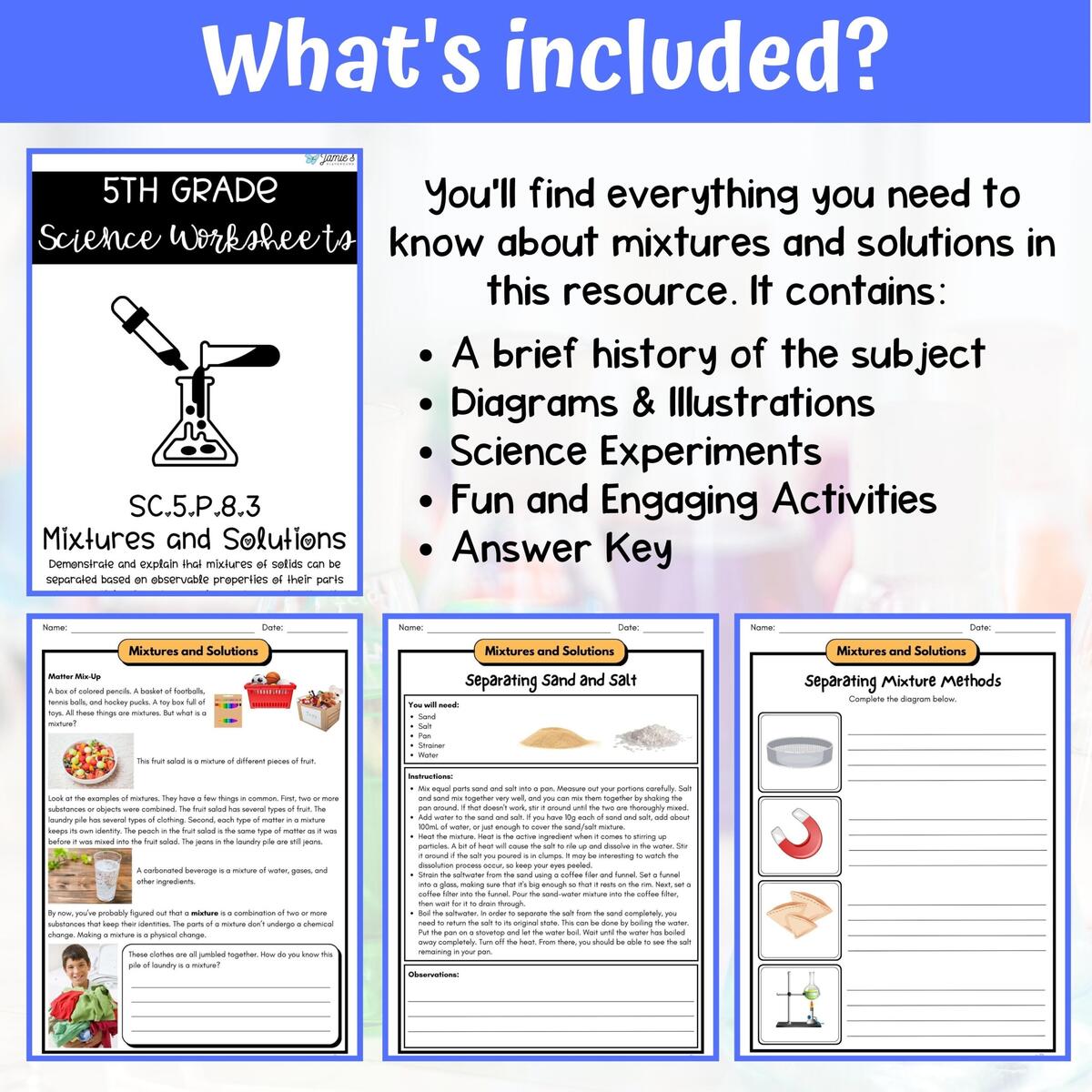 Mixtures And Solutions Activity Answer Key 5th Grade Physical Science Classful