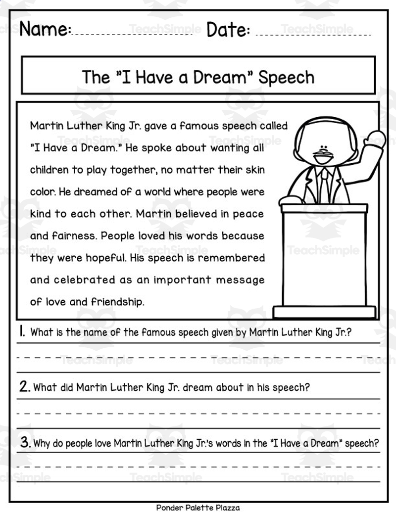 MLK Day Reading Comprehension Passages Answers By Teach Simple
