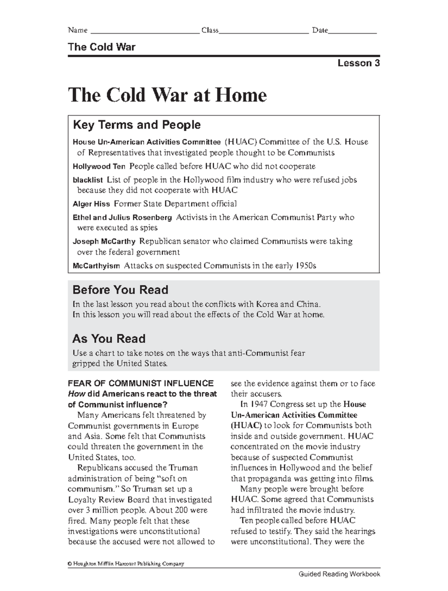 Mod 12 3 Cold War At Home Fear McCarthyism Key Events Studocu Lesson 3 8 Cold War At Home Worksheet And Key Concepts Analysis 21 22 Studocu