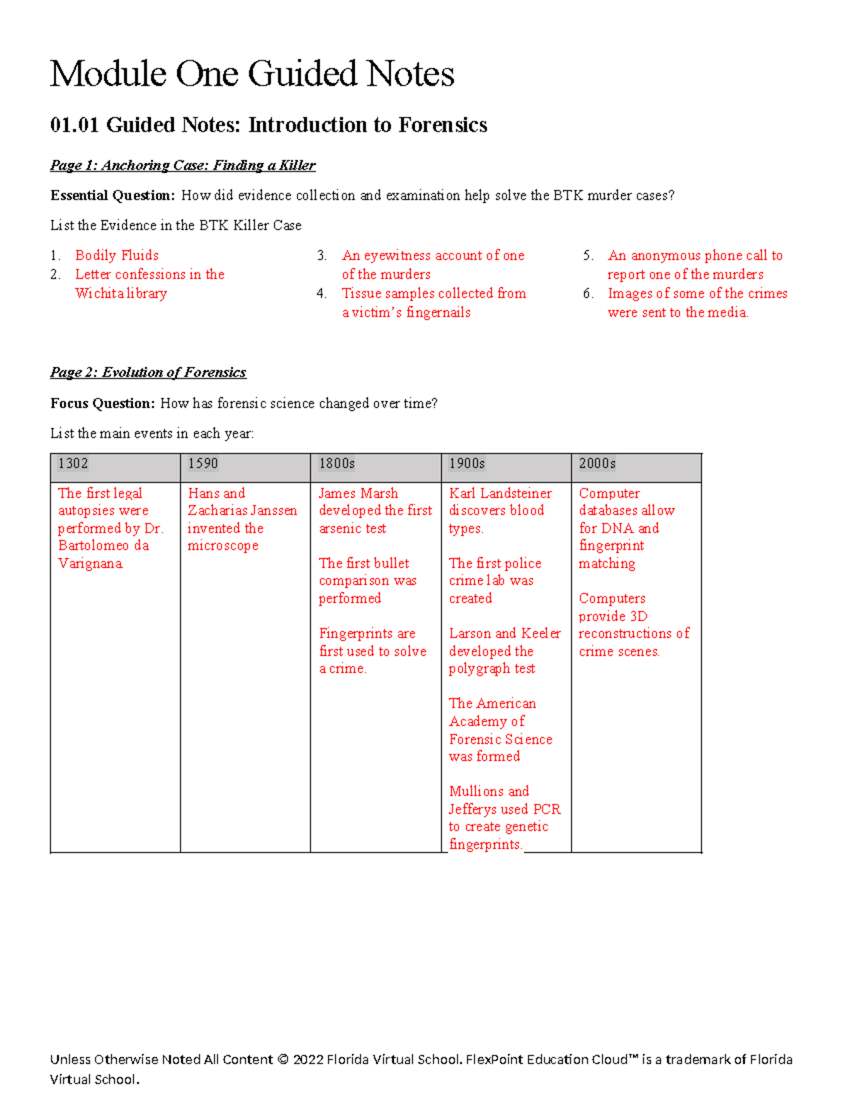 Module 1 Guided Notes Forensic Science Essentials FLVS Studocu