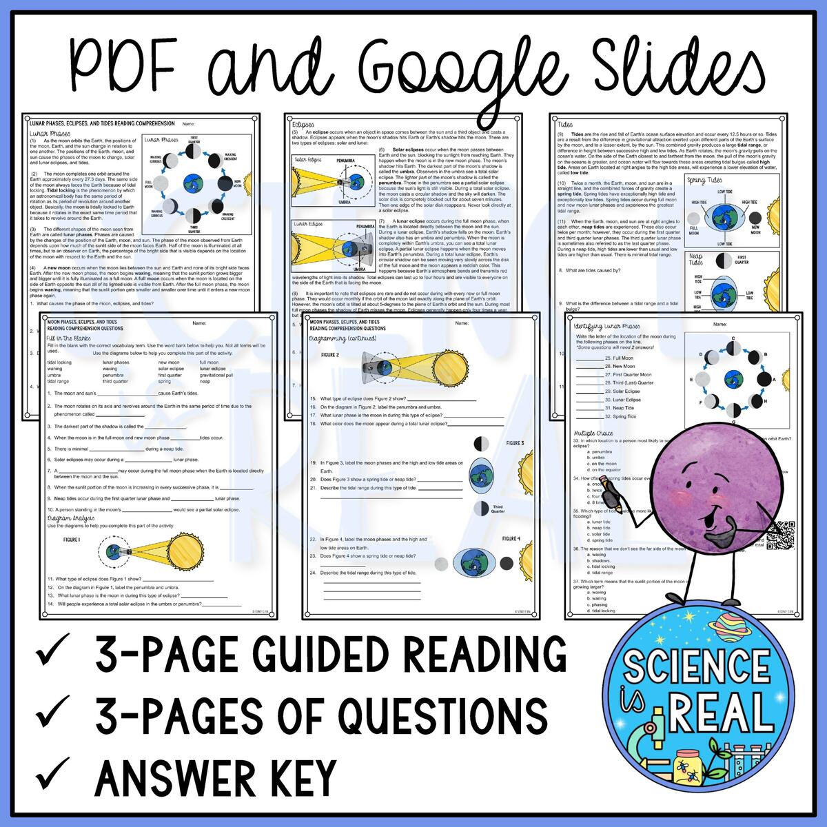 Moon Phases Eclipses And Tides Reading Comprehension Activity Classful