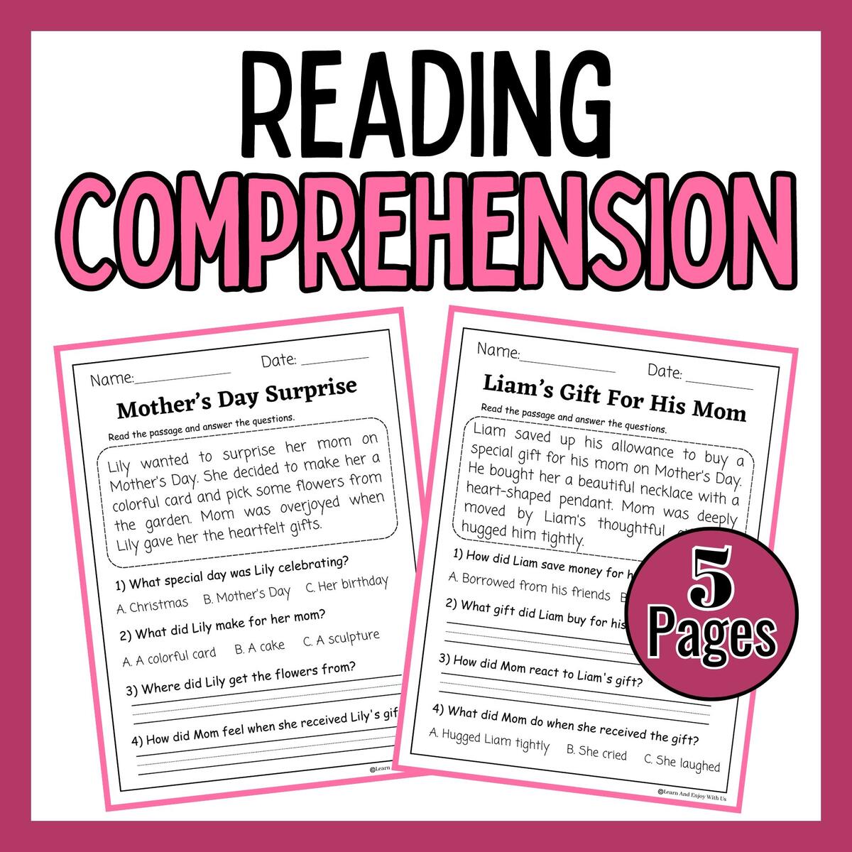 Mothers Day Reading Comprehension Passages May Memorial Day Activities Made By Teachers