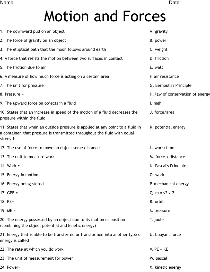 Motion And Forces Worksheet WordMint Worksheets Library