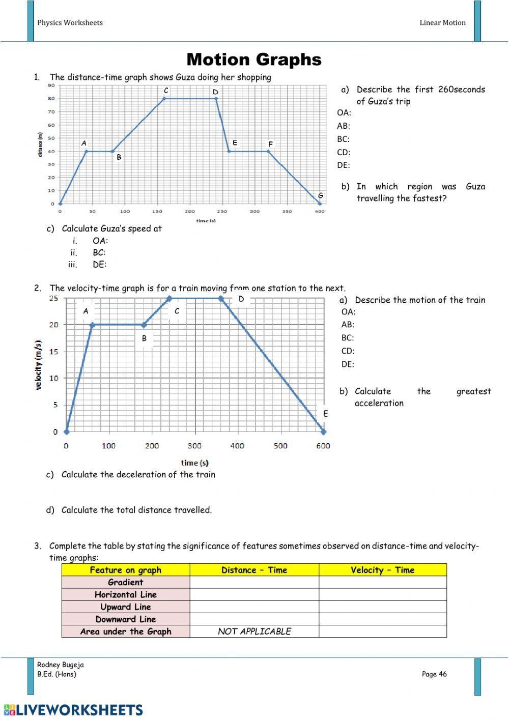 Motion Graph Worksheet Practice And Understanding Motion Graph Worksheet Practice And Understanding