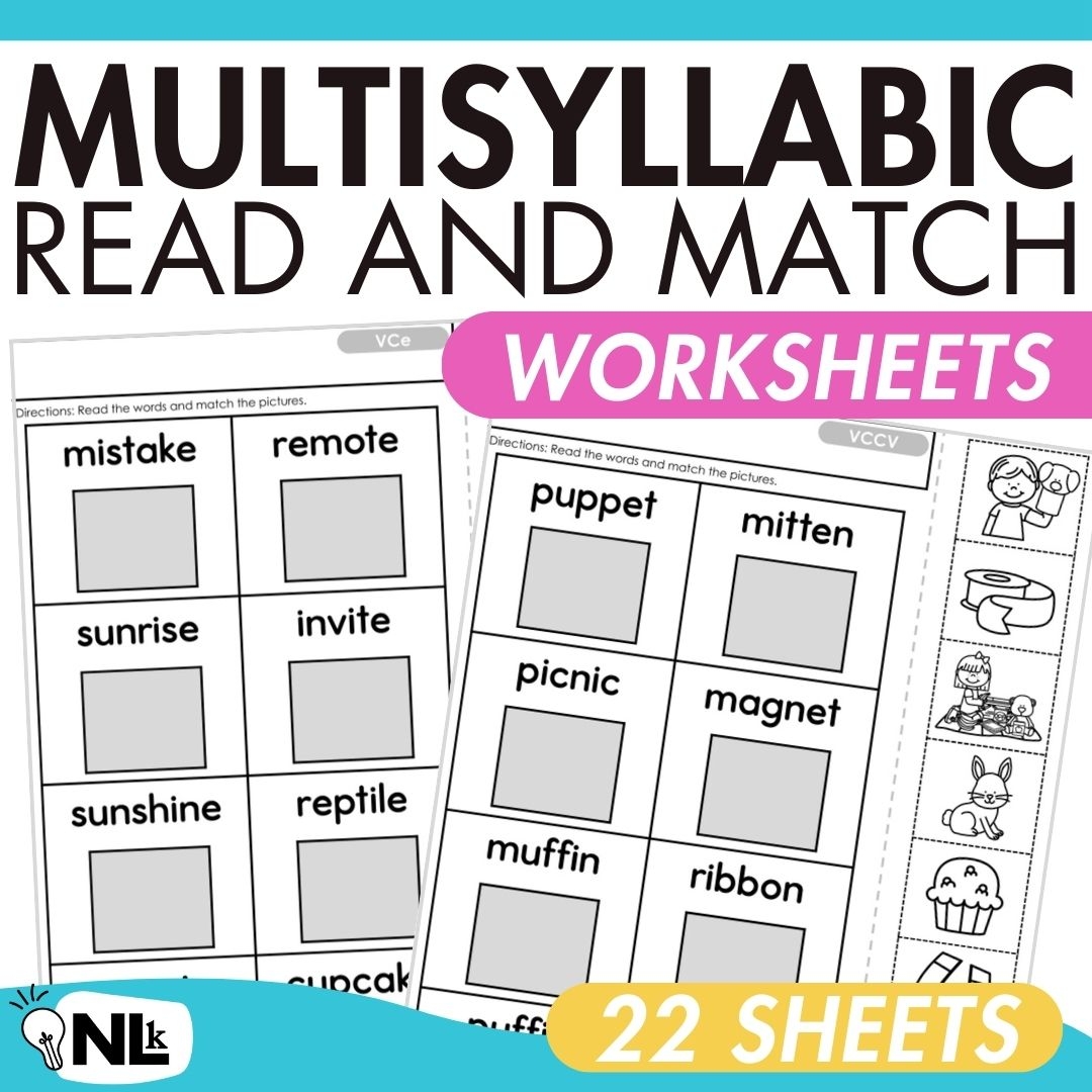 Multisyllabic Words Read And Match Phonics Worksheets 2 Syllable Words