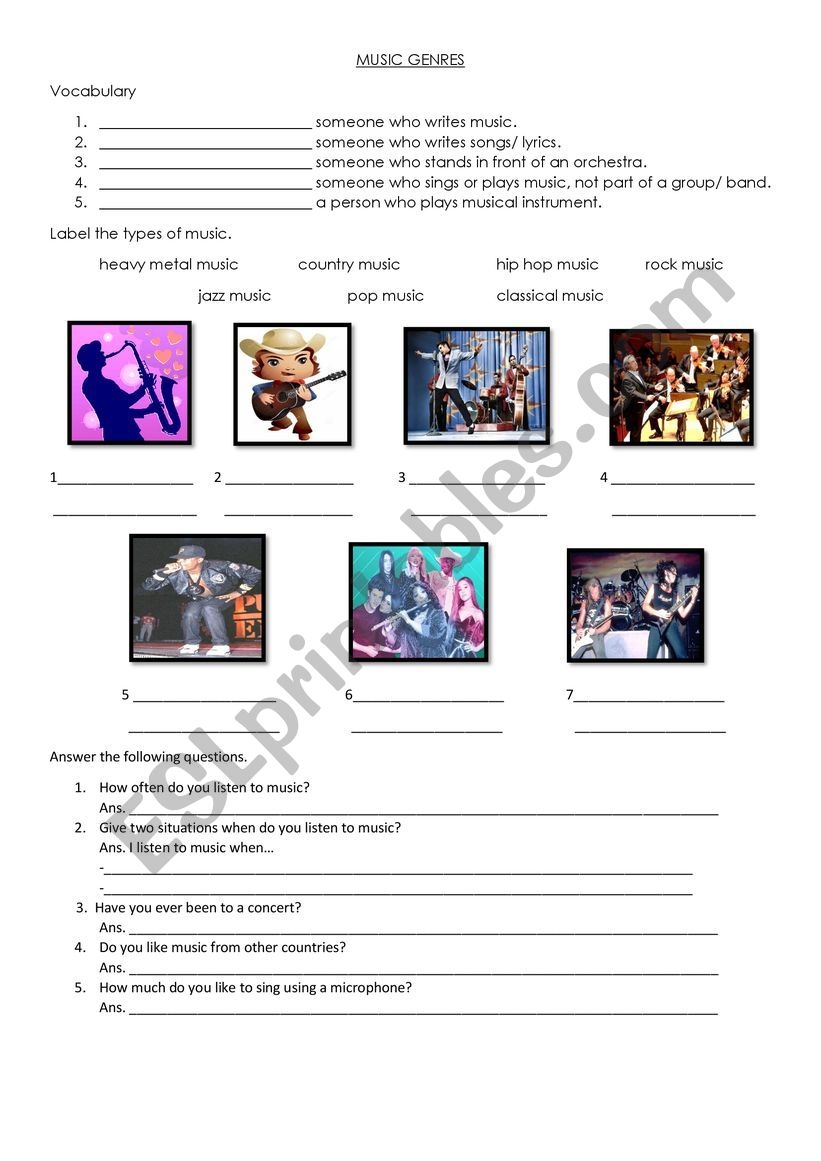 Music Genres ESL Worksheet By JoveCentha Music Genres ESL Worksheet By JoveCentha