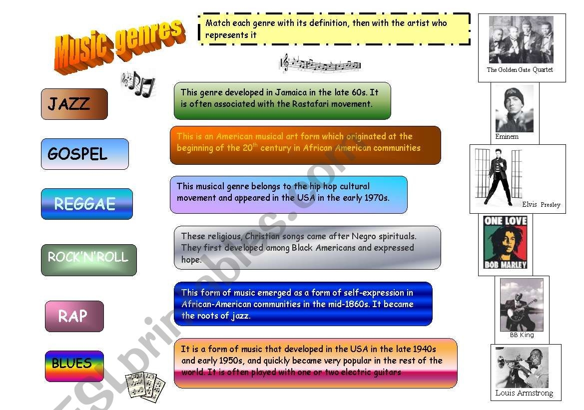 Music Genres ESL Worksheet By Minie Music Genres ESL Worksheet By JoveCentha