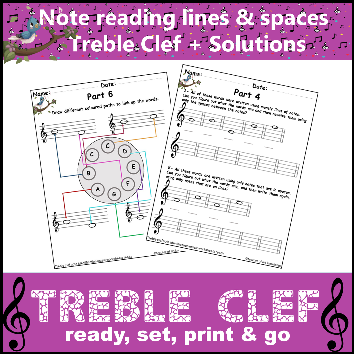 Music Worksheets Treble Clef Note Reading Music Assessments Lines Spaces Solutions Made By Teachers