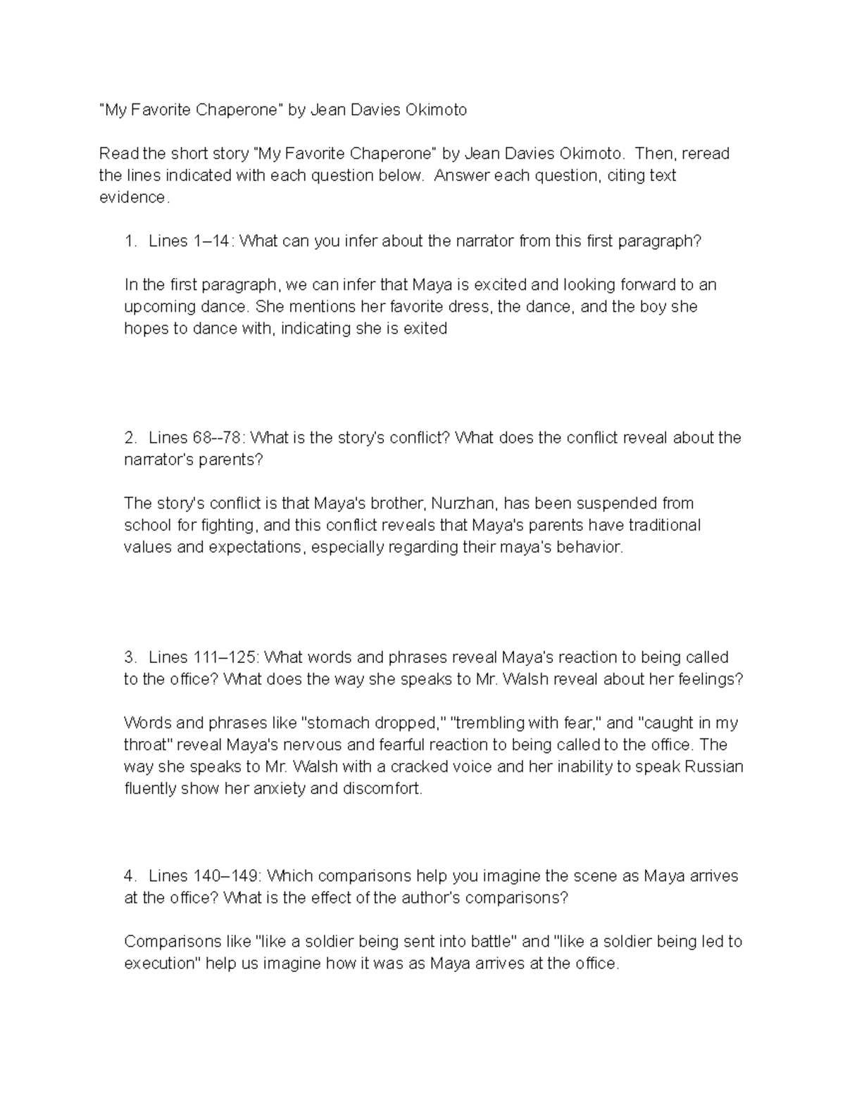 My Favorite Chaperone Questions Insights Edited Version Studocu
