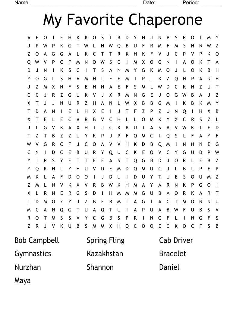 My Favorite Chaperone Word Search WordMint