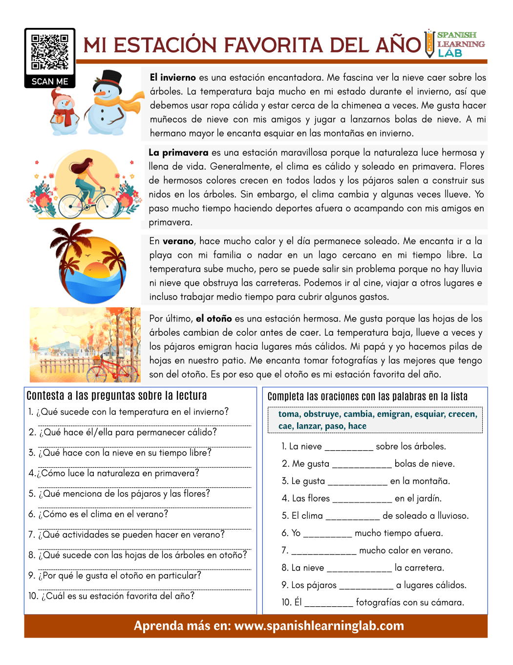My Favorite Season In Spanish PDF Reading Worksheet Spanish Learning Lab My Favorite Season In Spanish PDF Reading Worksheet Spanish Learning Lab