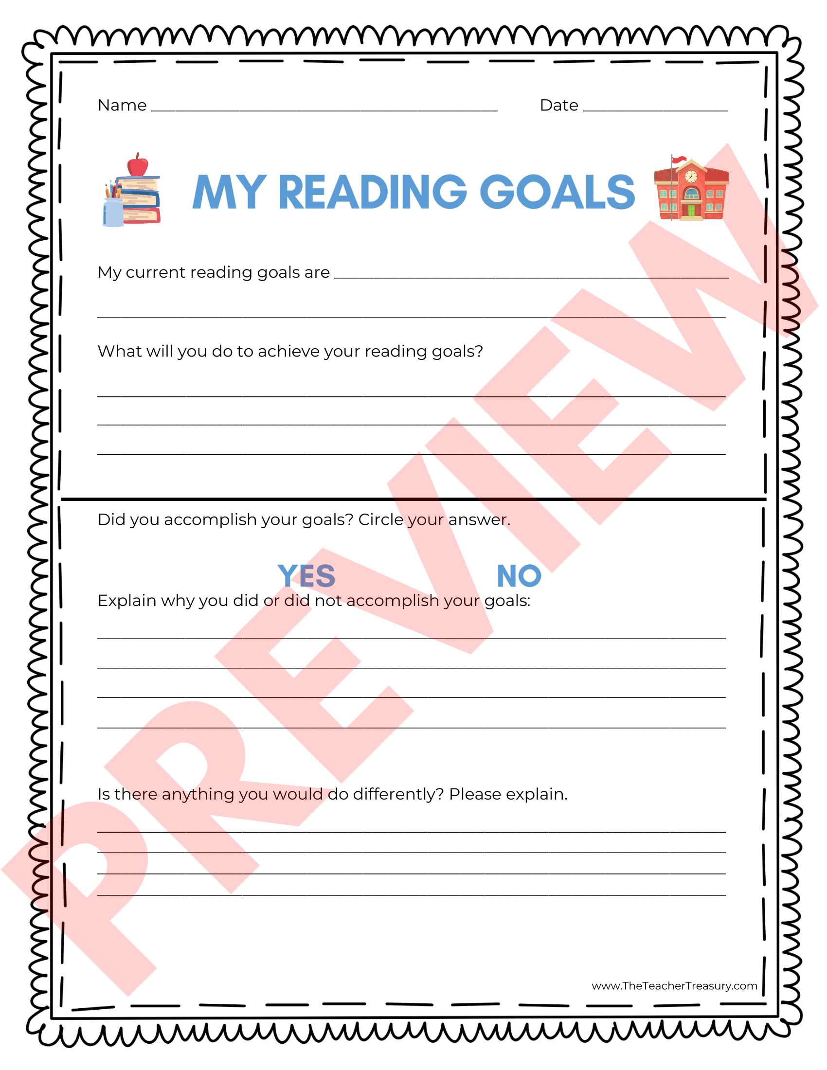 My Reading Goals Student Reading Goals For The Entire Year II