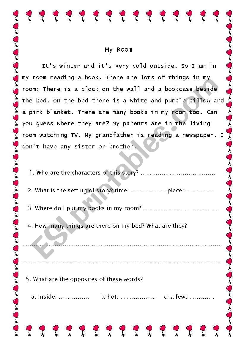 My Room Reading COmprehension ESL Worksheet By Yasaman