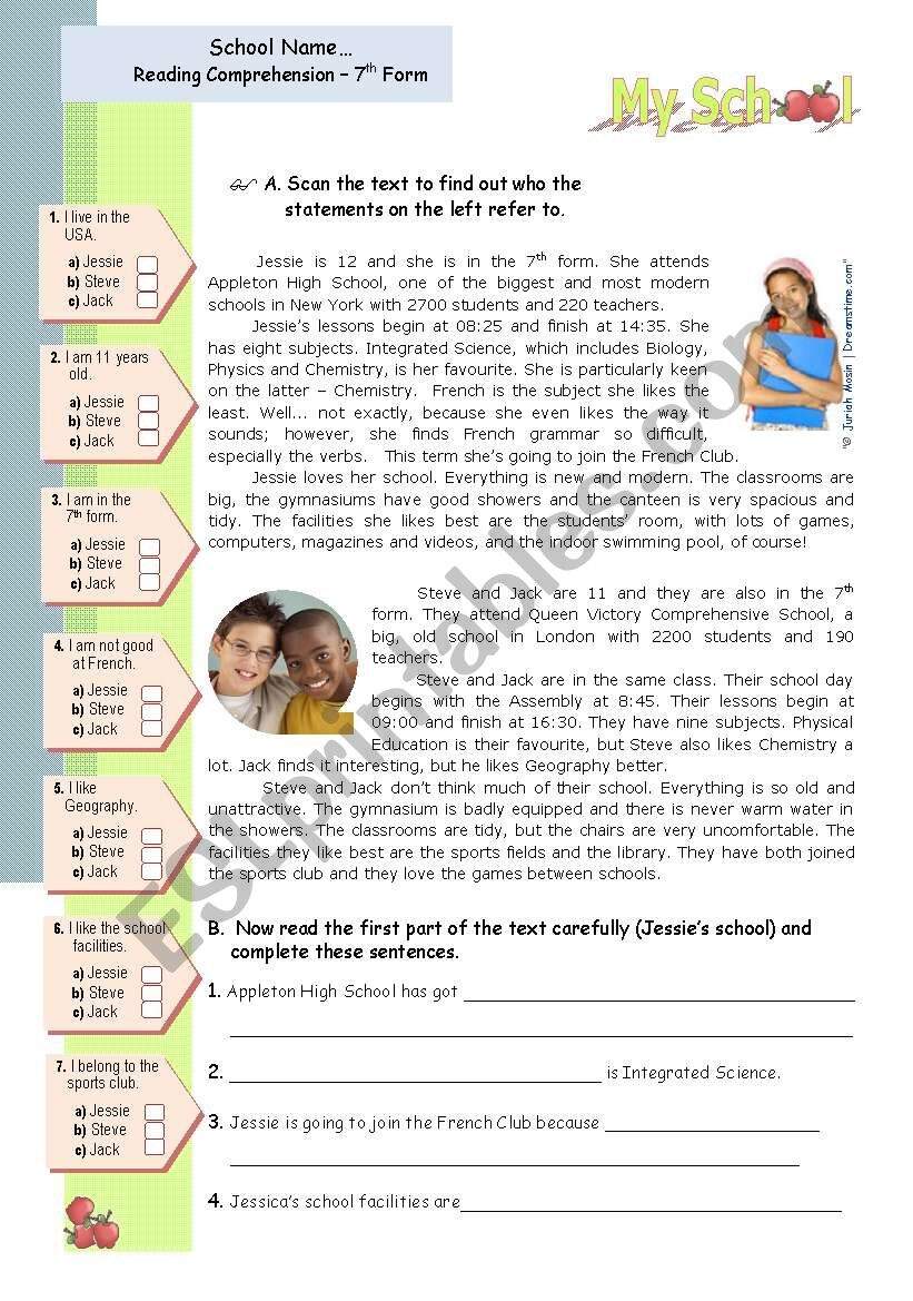 My School Reading Comprehension Writing Activities For Intermediate Or Upper Elementary Students ESL Worksheet By Mena22 My School Reading Comprehension Writing Activities For Intermediate Or Upper Elementary Students ESL Worksheet By Mena22