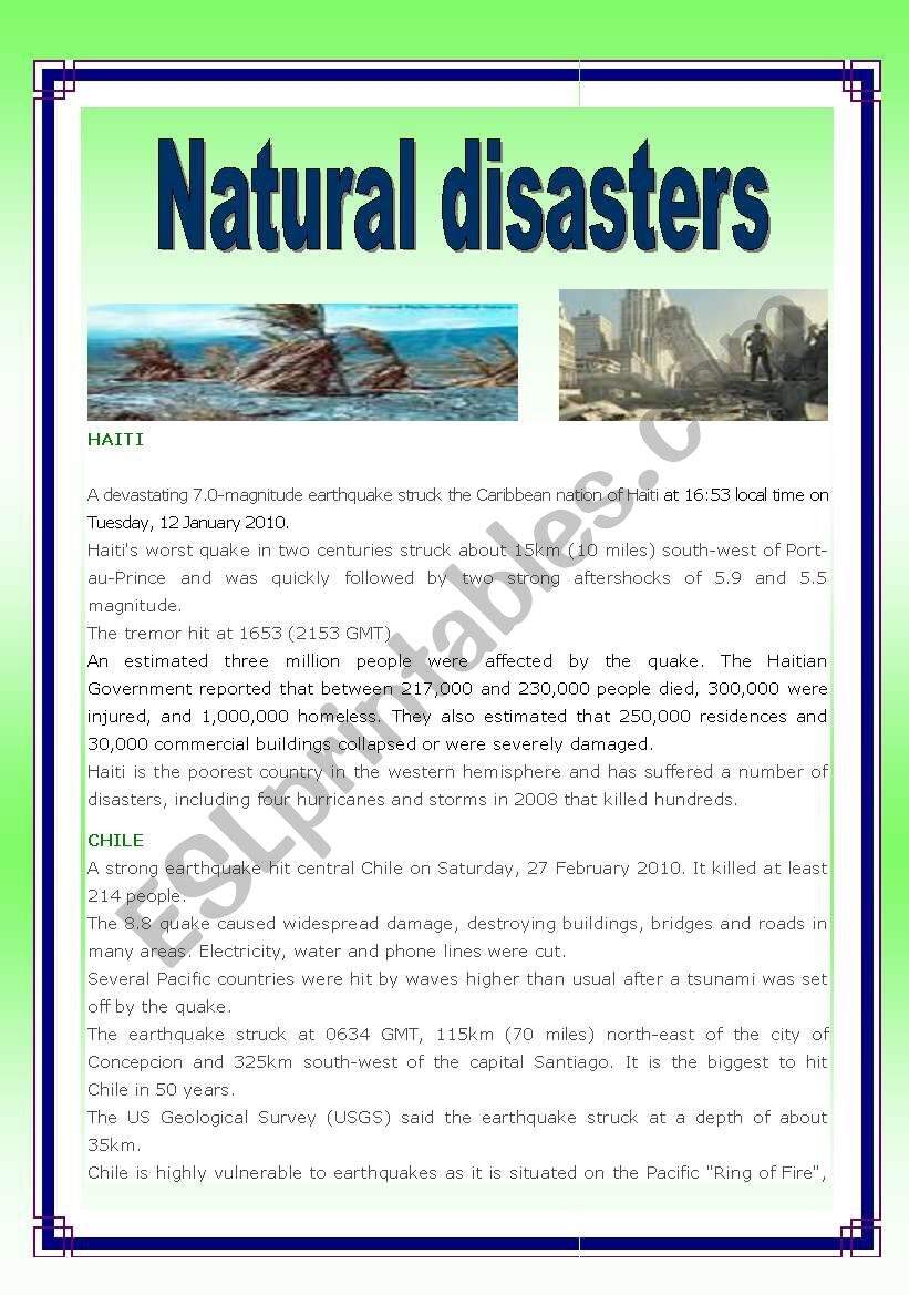 Natural Disasters ESL Worksheet By Patties Natural Disasters ESL Worksheet By Patties