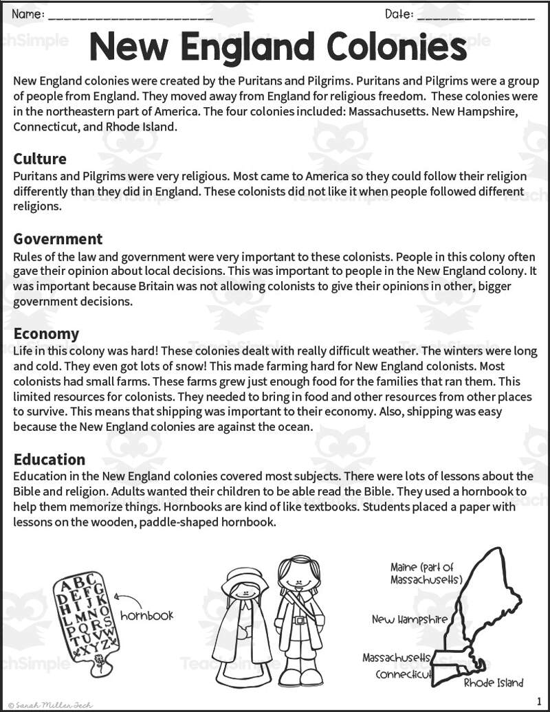 New England Colonies Reading Packet By Teach Simple New England Colonies Reading Packet By Teach Simple