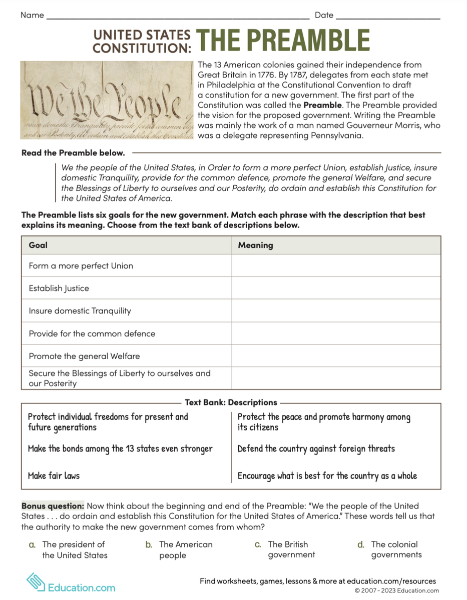 New Worksheets For Constitution Day Education Blog