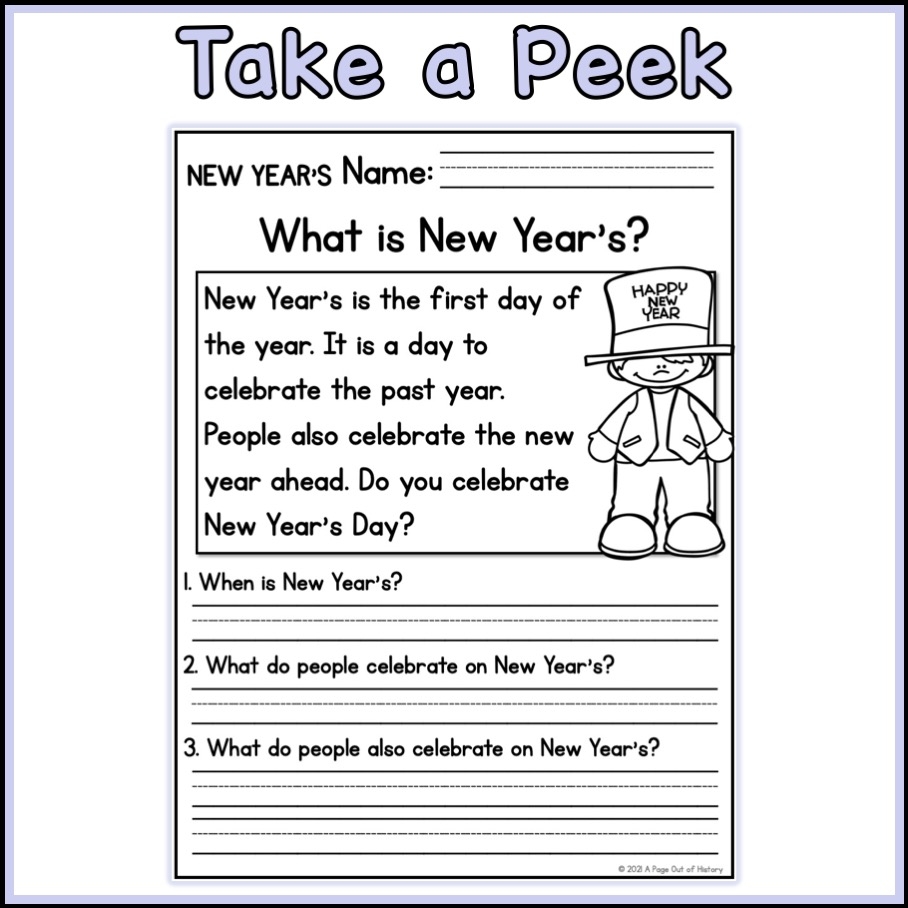 New Years Holidays Reading Comprehension Passages K 2 Made By Teachers