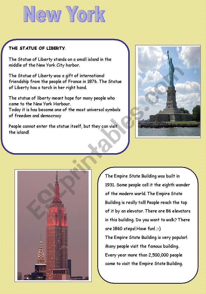 New York Empire State Building And Statue Of Liberty ESL Worksheet By Agati83 New York Empire State Building And Statue Of Liberty ESL Worksheet By Agati83