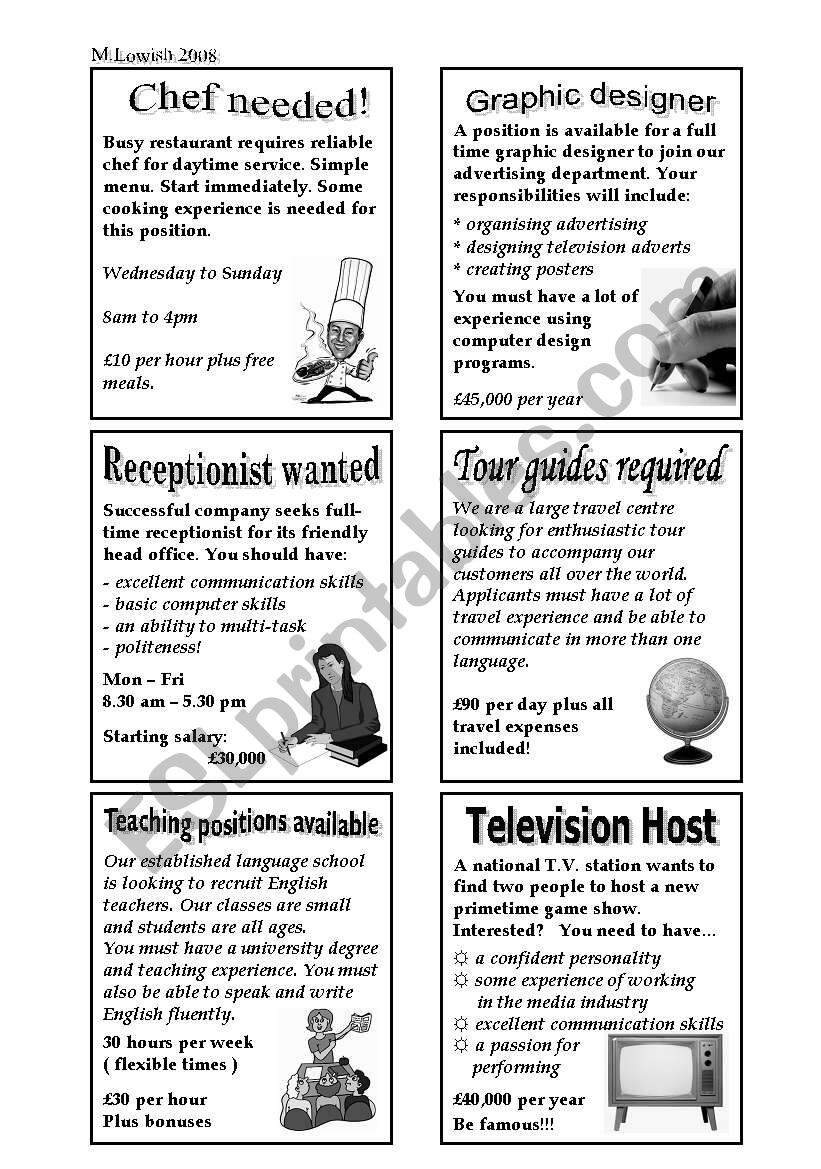 Newspaper Job Advertisements ESL Worksheet By Angryparrot