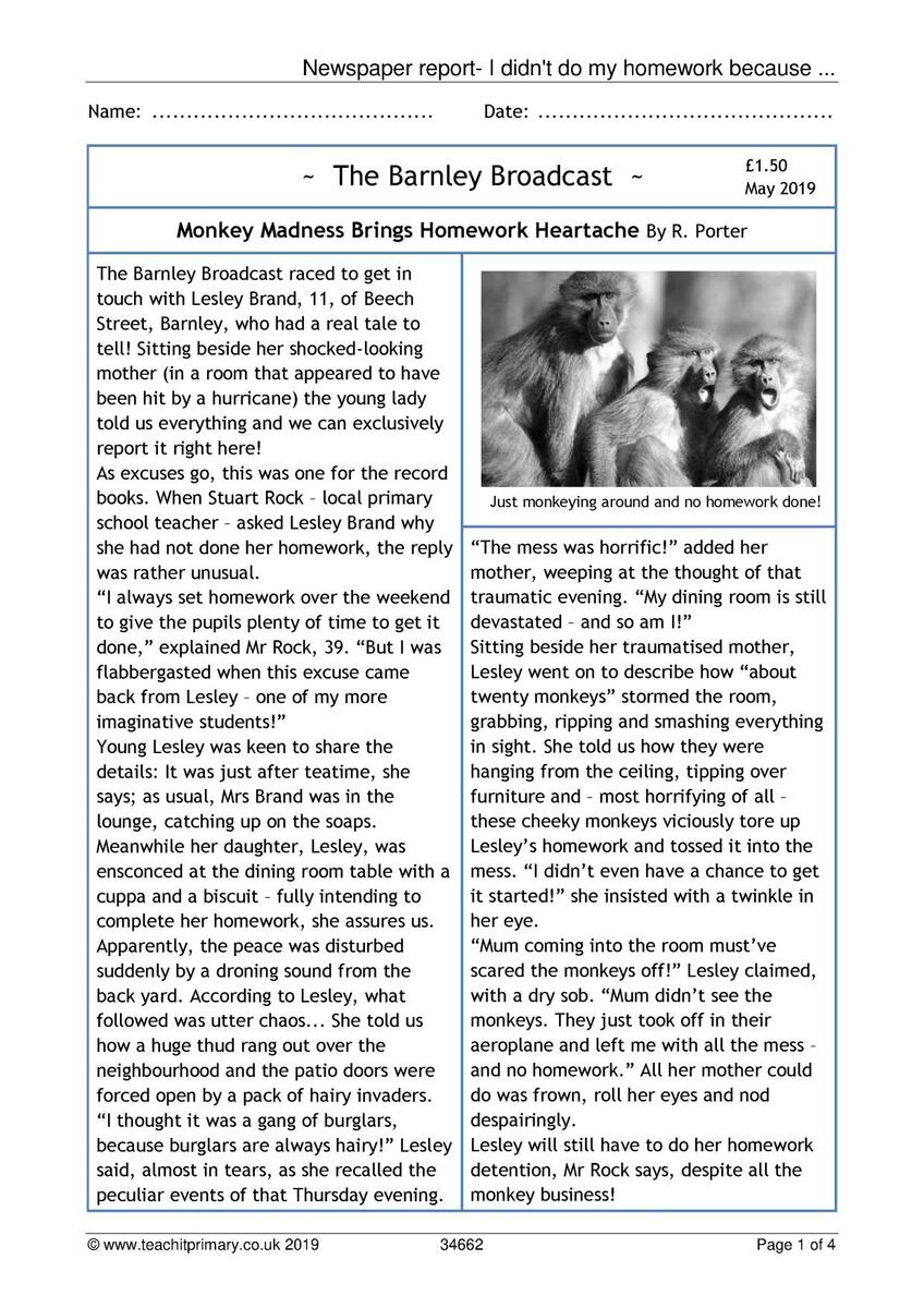 Newspaper Reading Comprehension KS2 English Teachit