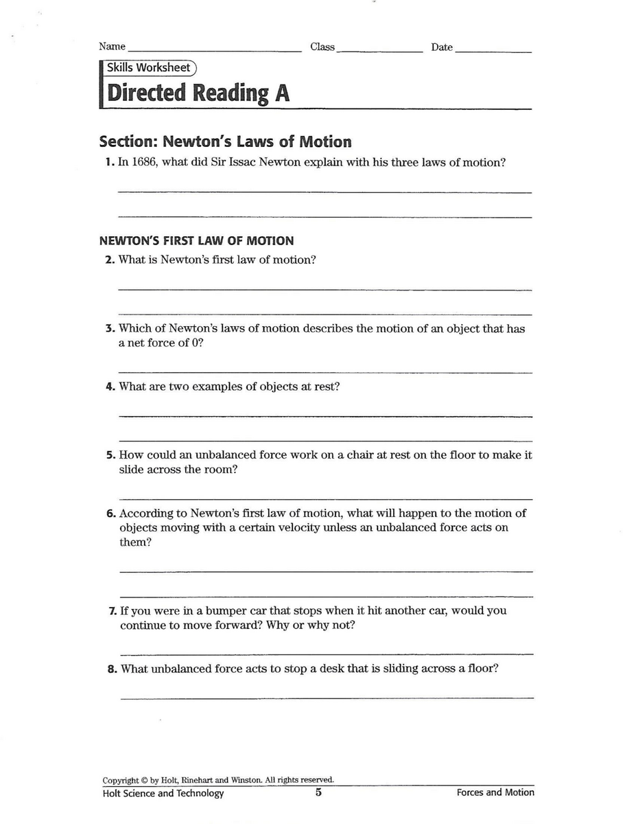 Newton s Laws Of Motion Worksheet Craig Fisher Library Formative
