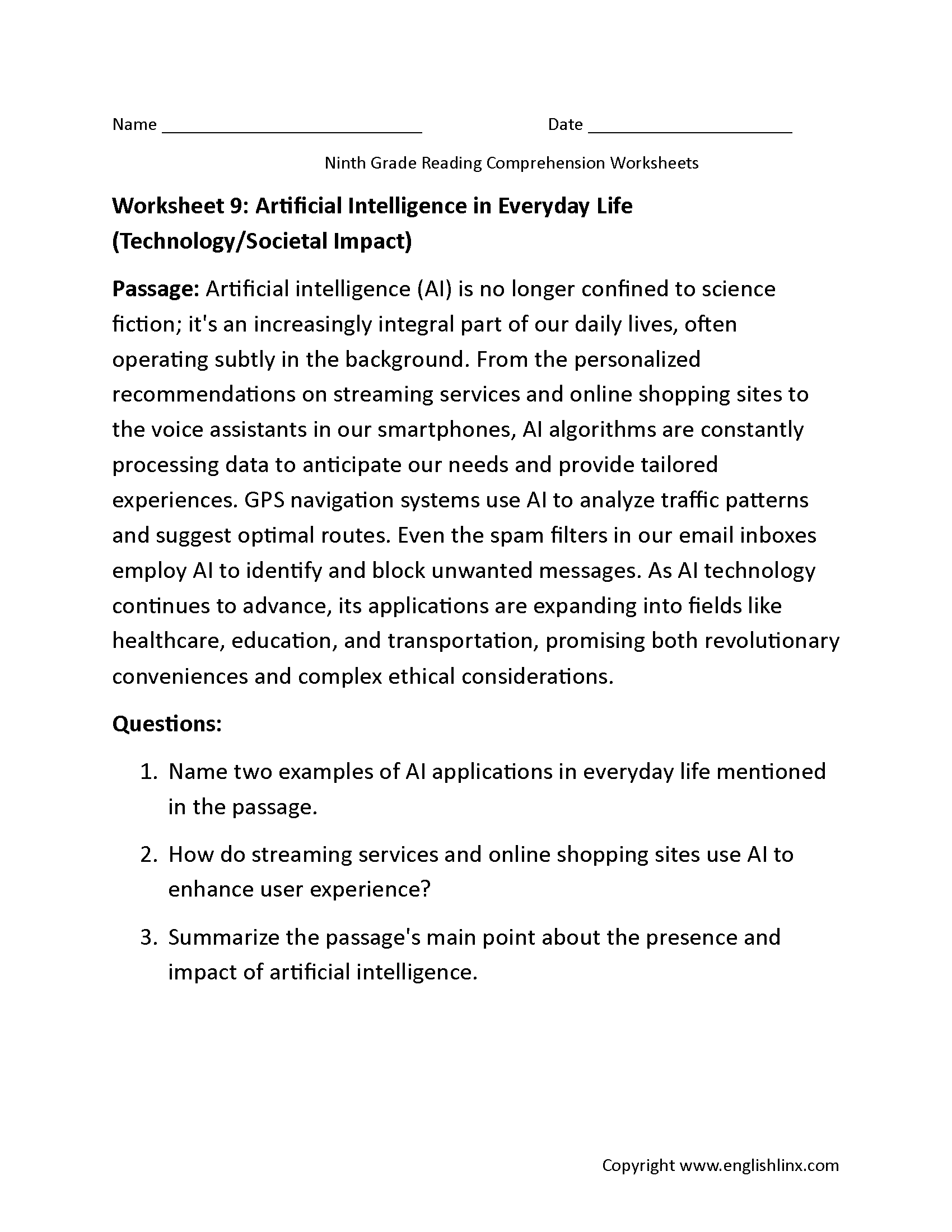 Ninth Grade Reading Worksheets Vocabulary Fluency Practice Ninth Grade Reading Worksheets Vocabulary Fluency Practice