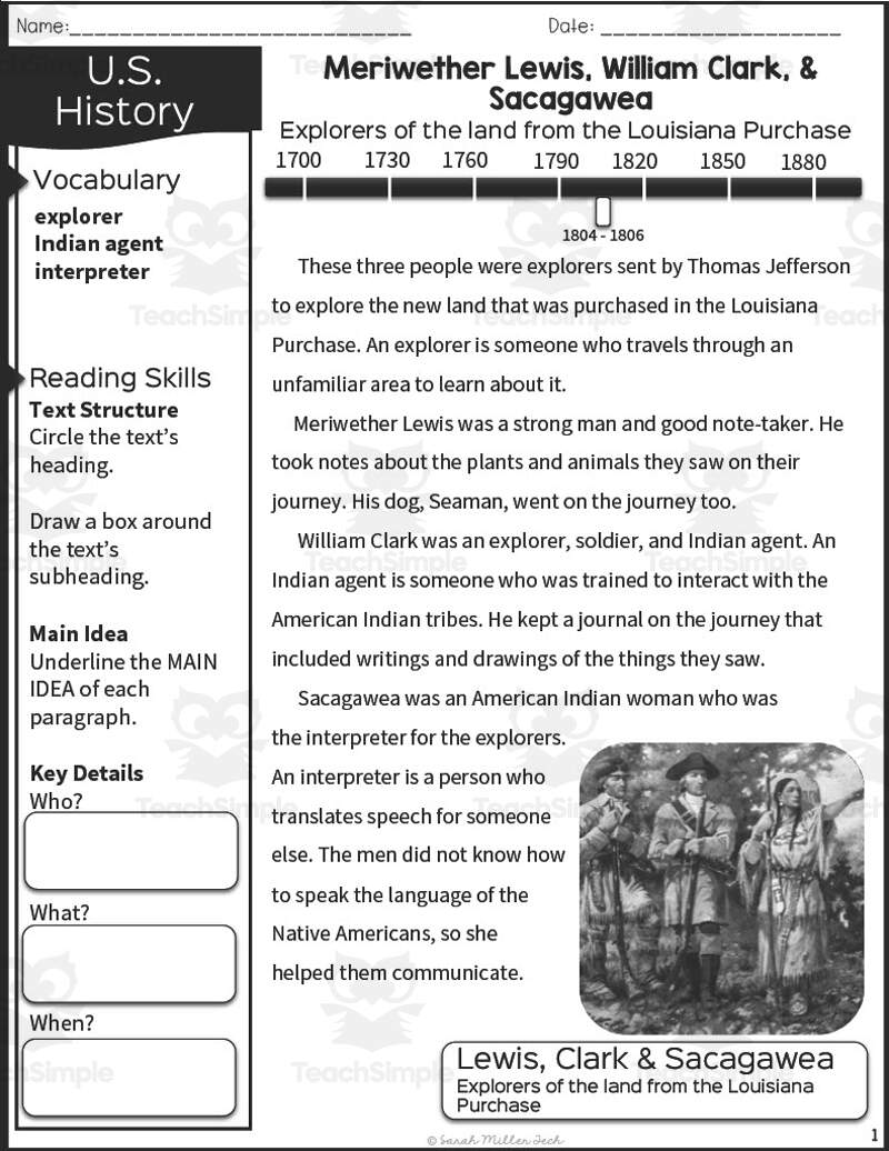Nonfiction Reading Packet Lewis Clark Sacagawea By Teach Simple Lewis And Clark Expedition Intro Activity And Lesson Plan PDF Literacy In Focus