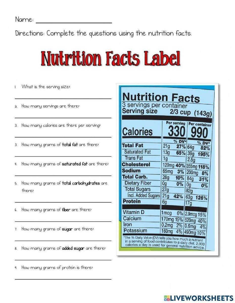 Nutrition Facts Label Worksheet Worksheets Library