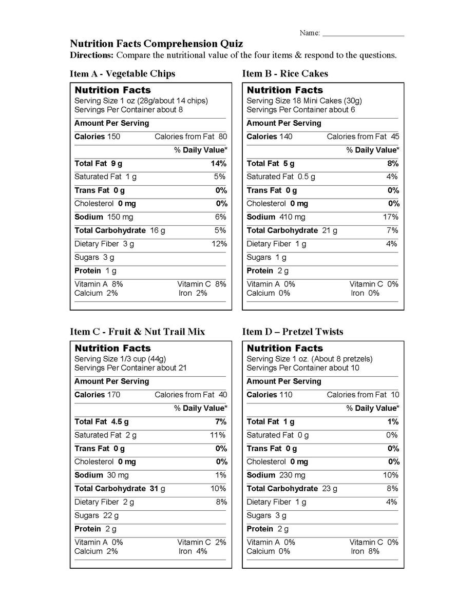 Reading Comprehension Healthy Food Worksheet Worksheets Library