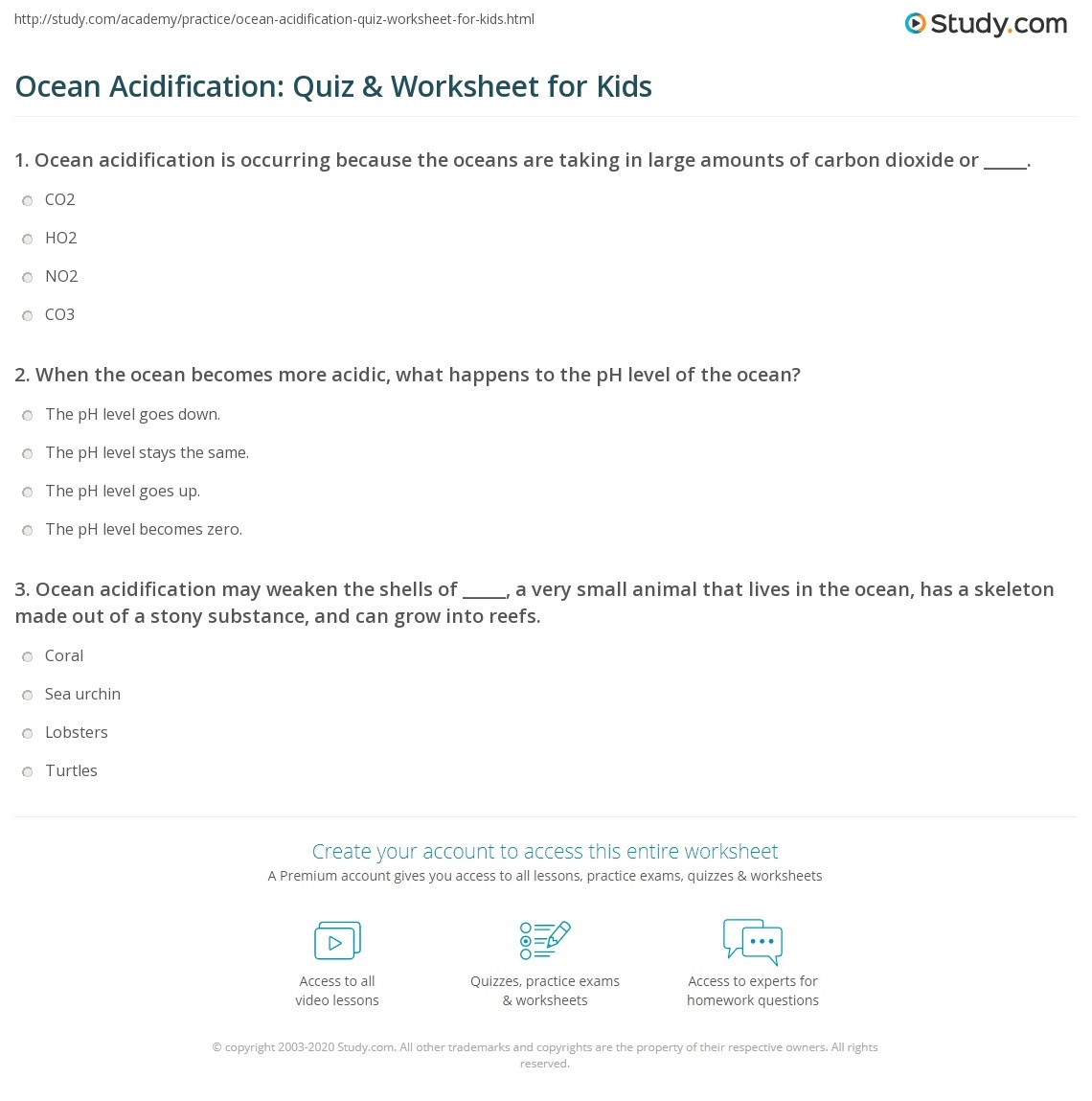 Ocean Acidification Quiz Worksheet For Kids Study Ocean Acidification Quiz Worksheet For Kids Study
