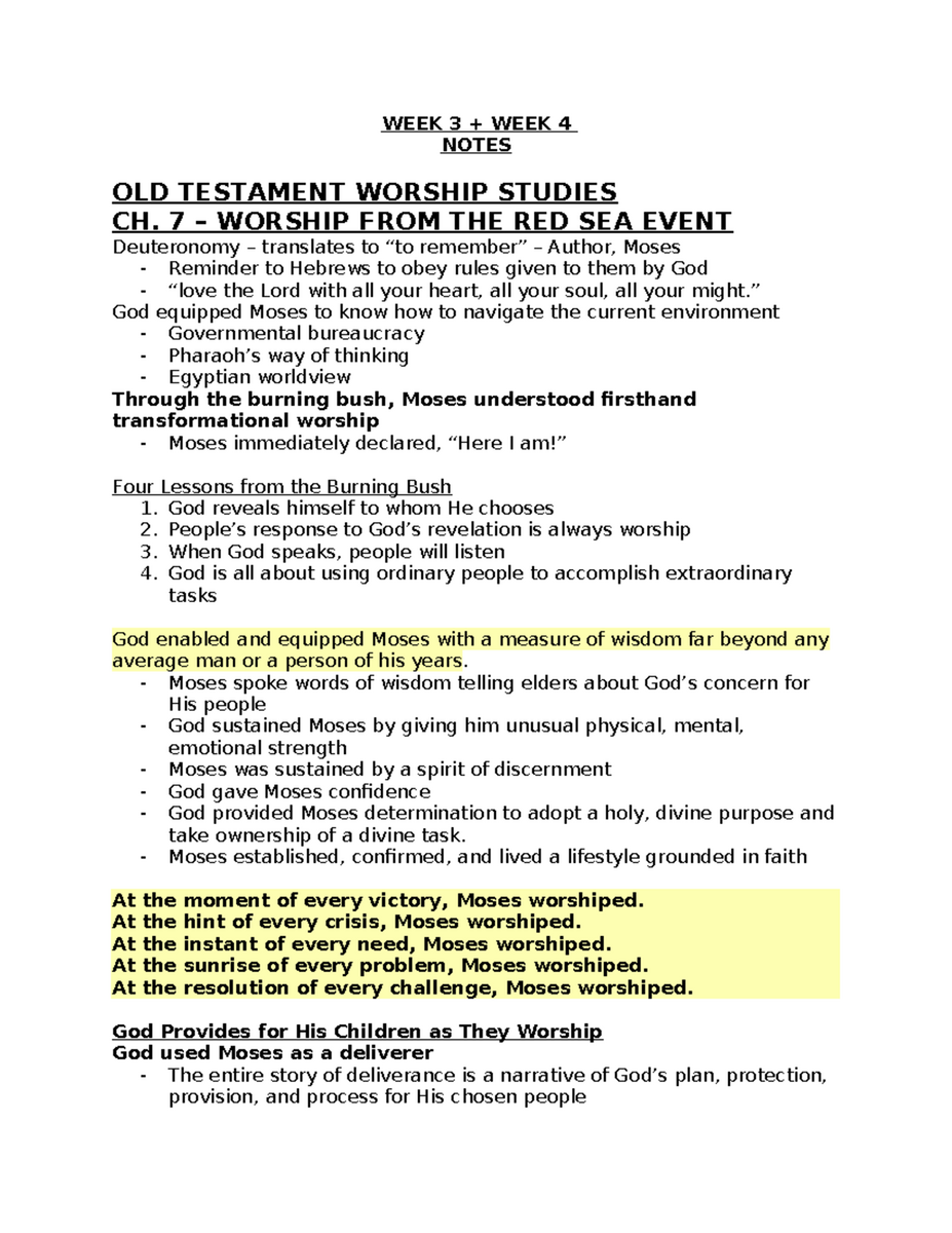 Old Testament Worship Studies Weeks 3 4 Key Notes Principles Studocu