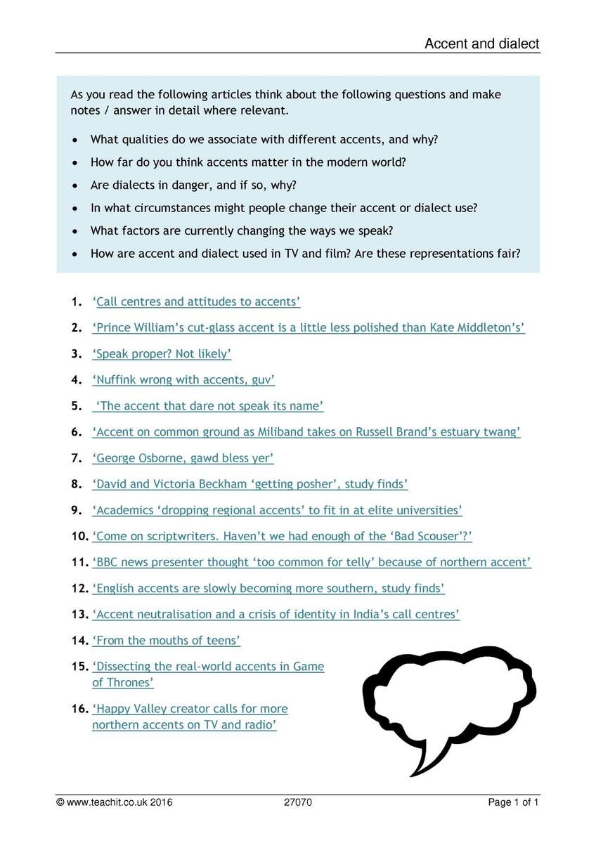 Online News Articles Exploring Accents And Dialects A Level English Language Teachit