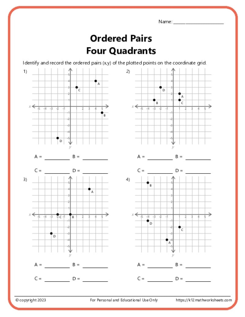 Ordered Pairs On A Coordinate Plane