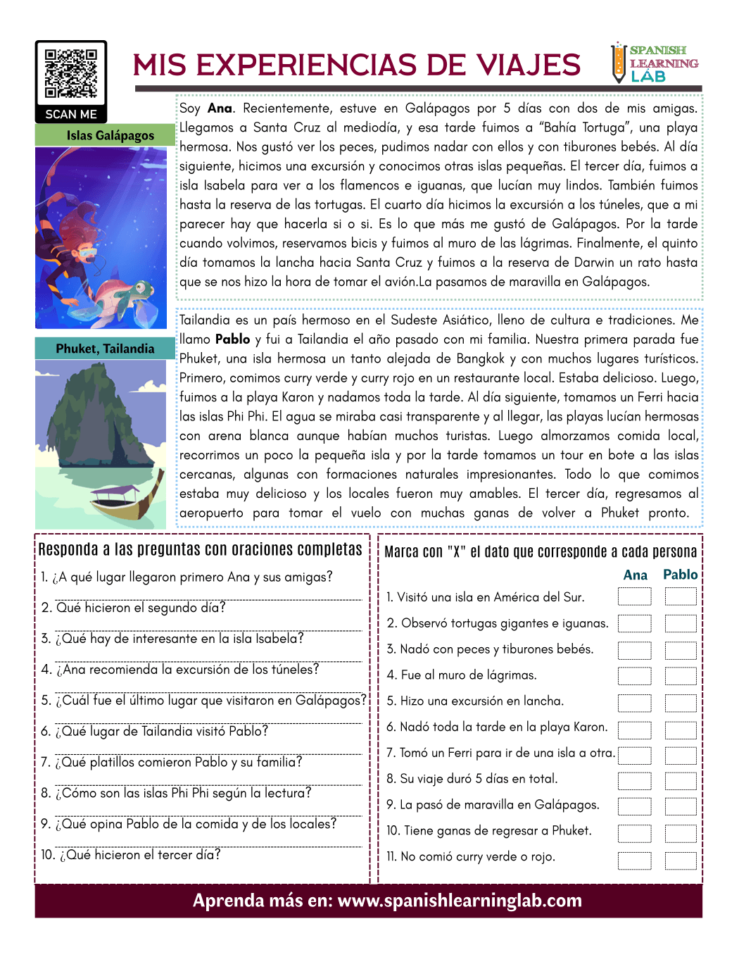 Our Travel Experiences In Spanish PDF Reading Worksheet Spanish Learning Lab Our Travel Experiences In Spanish PDF Reading Worksheet Spanish Learning Lab