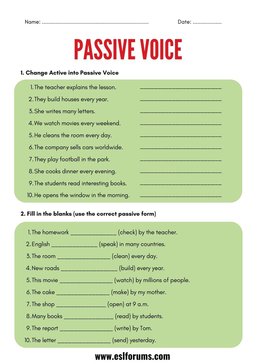 Passive Voice Worksheets And Exercises ESL Forums