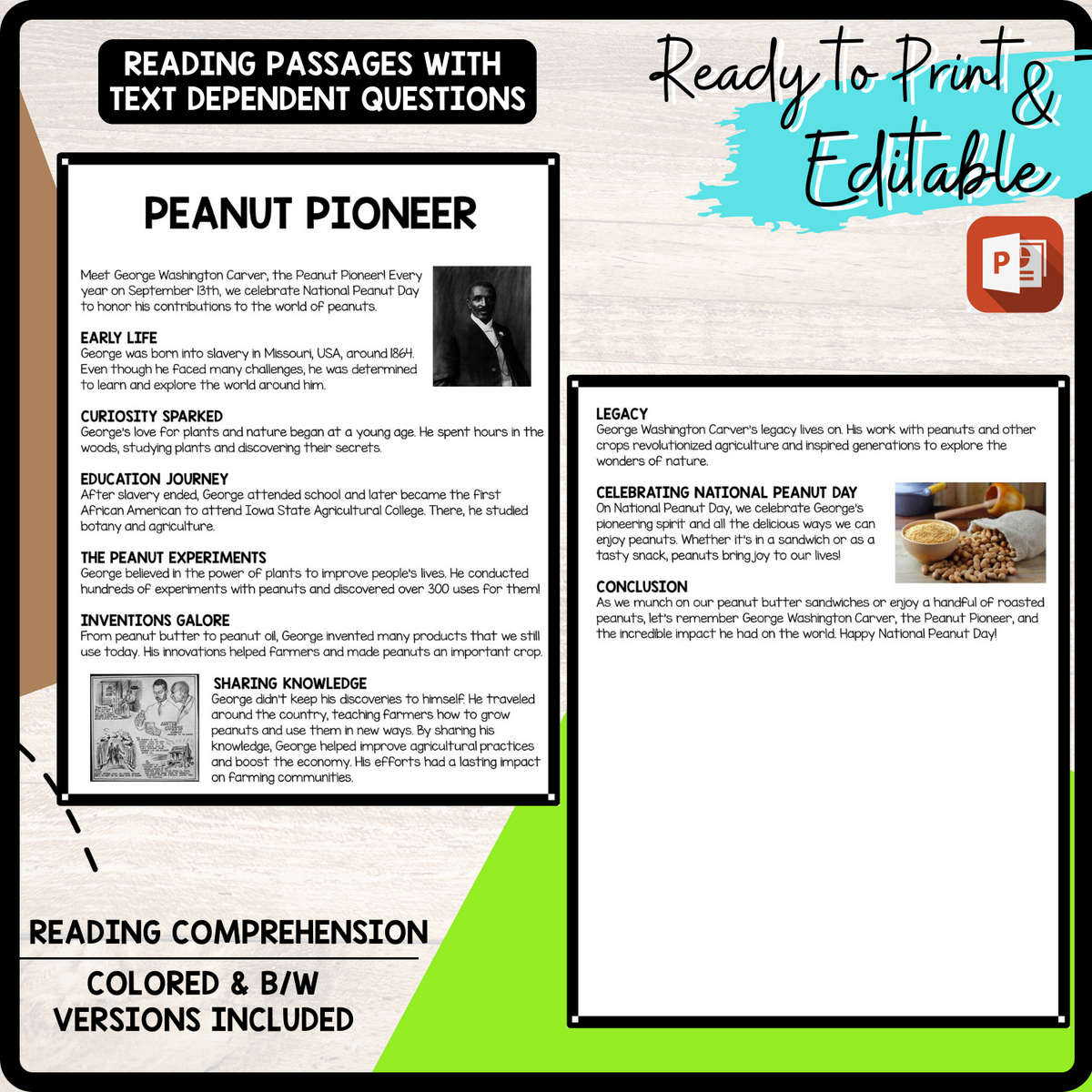 Peanut Pioneer Reading Comprehension Worksheet Teachers Stock