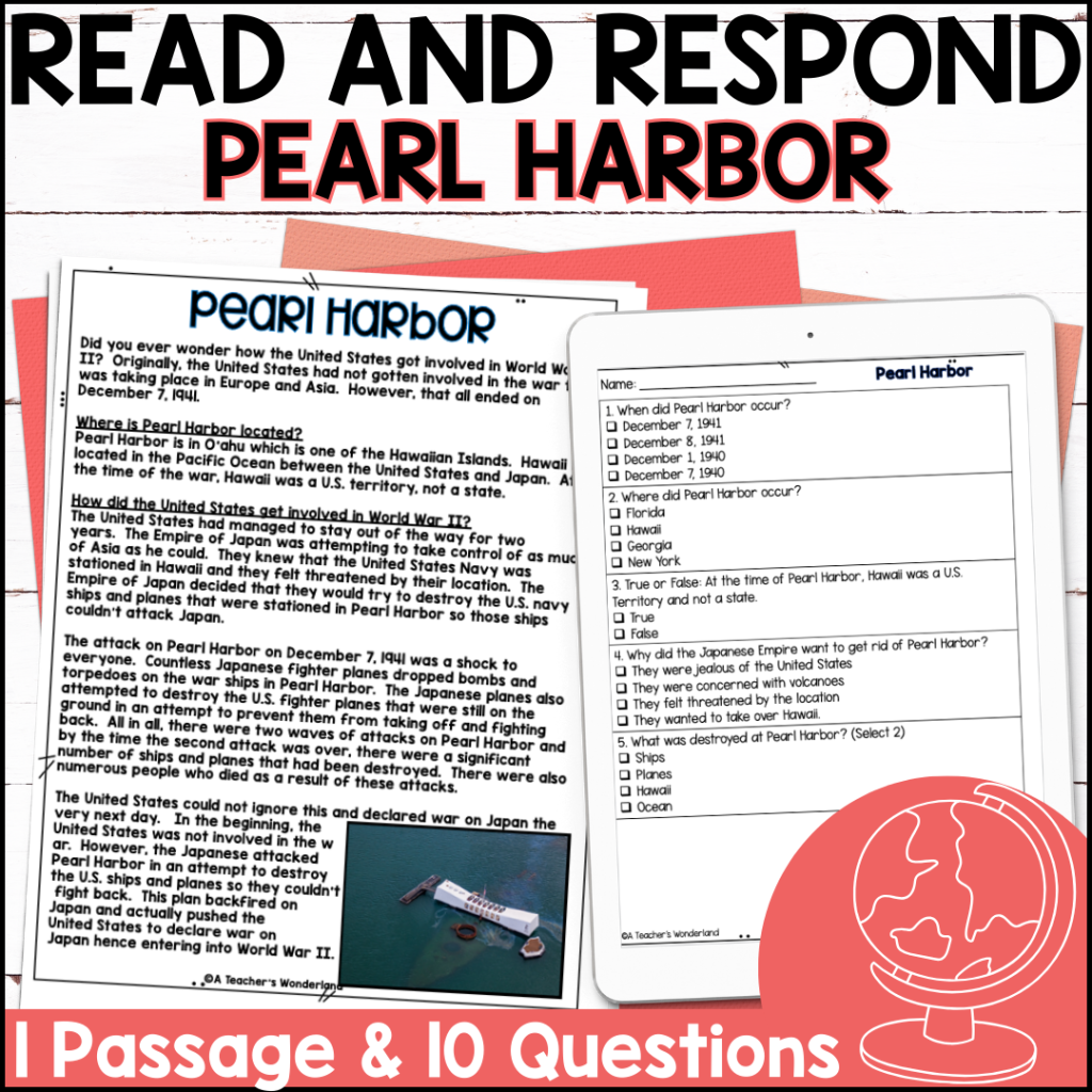 Pearl Harbor Reading Passage Comprehension Questions History Centers A Teacher S Wonderland Pearl Harbor Reading Passage Comprehension Questions History Centers A Teacher S Wonderland