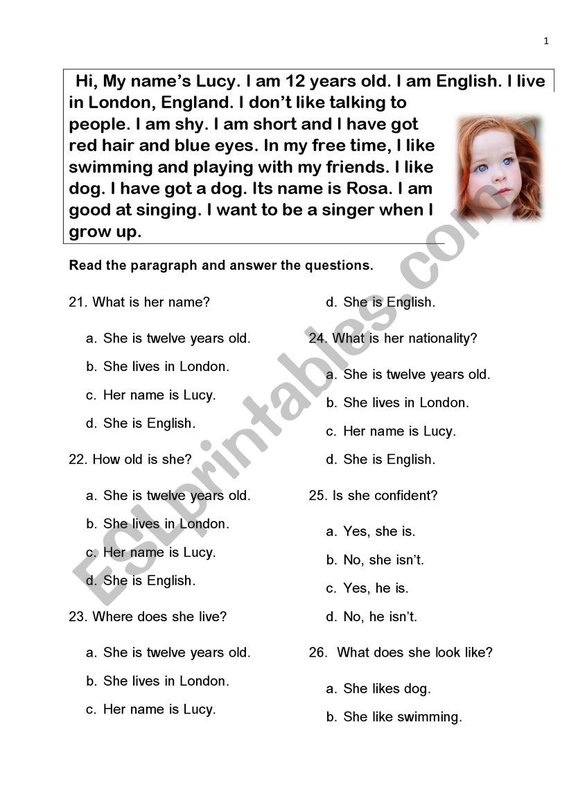 Personal Information Reading Comprehension ESL Worksheet By Kruphadsorn Main Idea Reading Comprehension Worksheets Top Teacher
