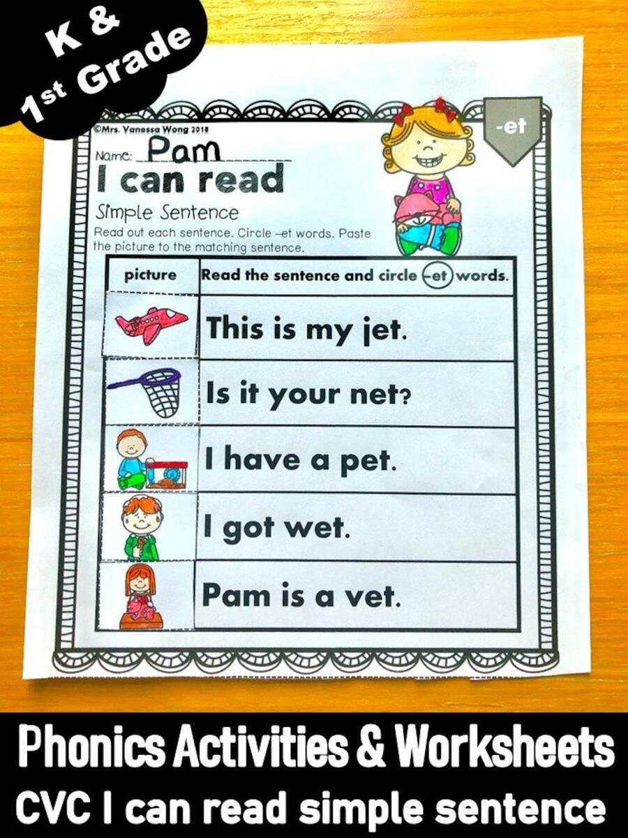 Phonics Worksheets CVC I Can Read Simple Sentences Short Vowel Kindergarten first Grade Etsy Israel