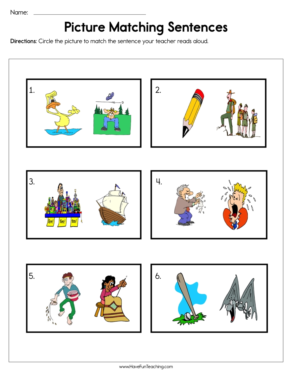Picture Matching Sentences Worksheet Have Fun Teaching